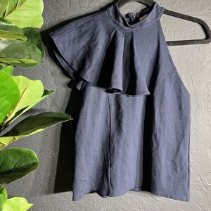Eri + Ali Womens Nobility Halter Top Blue Sleeveless Zip Ruffles Anthropologie S